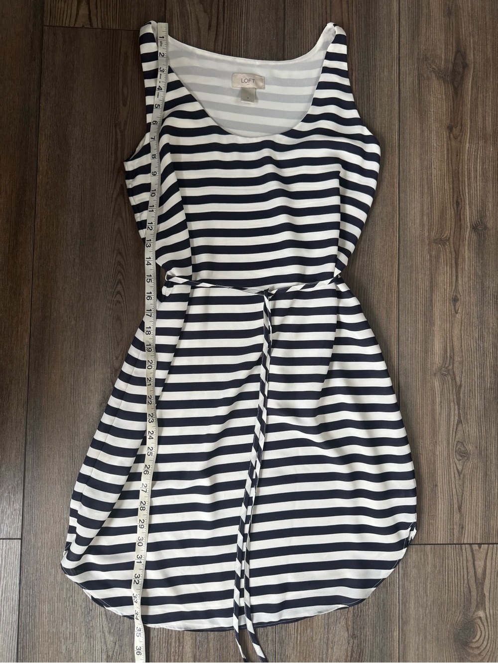 Loft Navy White Striped sleeveless dress S